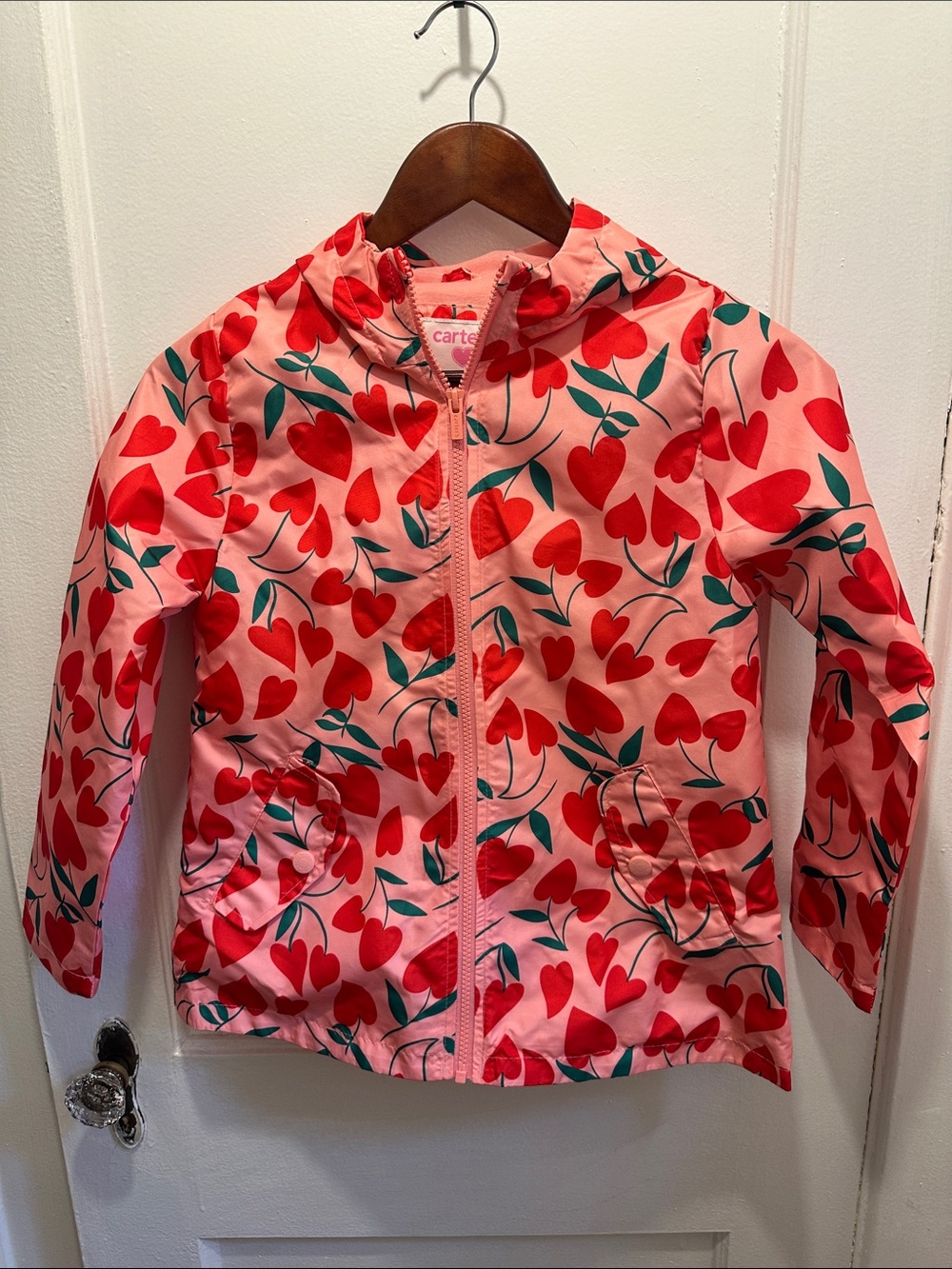 Carter's Pink Jacket with Red Cherry Heart Print
